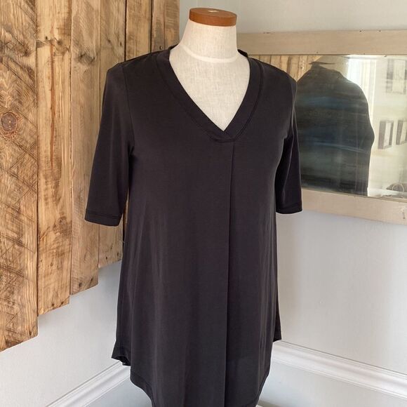 Mododoc V-Neck T Shirt Tunic With Curved Hem Oversized Fit Size Extra Small - Picture 3 of 10